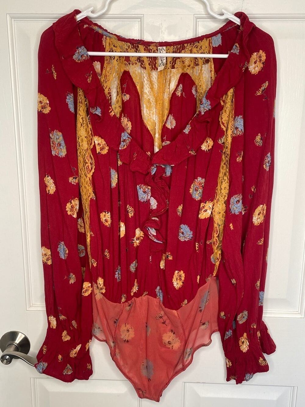 Intimately Free People Women's Poppy Lace Inset Bodysuit Sz S Boho Prairie Fairy